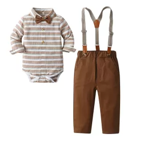 2 Pieces Set Baby Kid Boys Striped Rompers And Solid Color Pants Wholesale 23082867