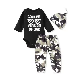 3 Pieces Set Baby Boys Letters Print Rompers Camo Pants And Hats