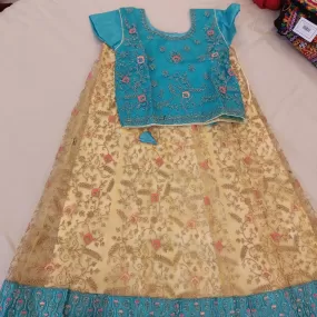 Beautiful Blue And Yellow Teen Kids Lehanga Choli