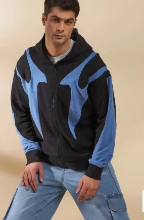 Black & Blue Cut Sew Zipped Hoodie