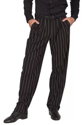 Black Bold Striped Tango Pants With Three Pleats