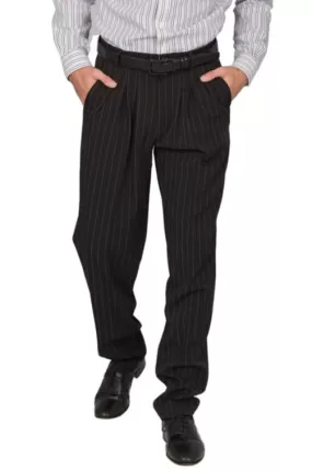 Black Striped Tango Pants With Three Inverted Pleats