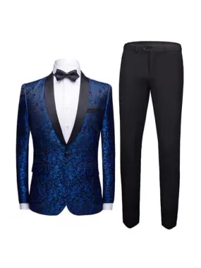 Blue Jacquard Two Piece Tuxedo Suit