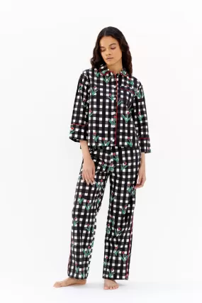 Cleo Black Gingham Print Cotton Pyjama Set