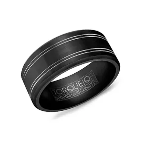 Crown Ring Matte Grooved Black Cobalt Wedding Band