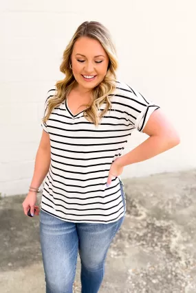 DEAL | Shannon Striped Top, Ivory/Black