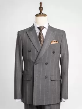 Double Breasted Suit Blazer - Dark Grey Wide Stripes (Peak Lapel)