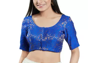 Elegant Blue Color Readymade Brocade Blouse For Women