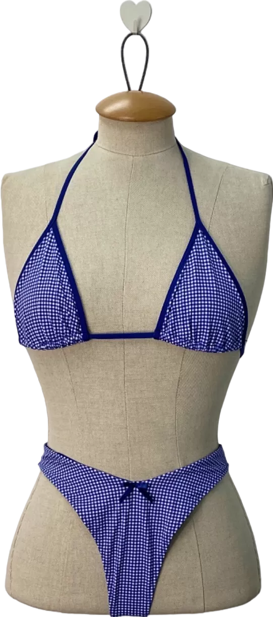 Frankies Bikinis Blue Gingham Triangle Bikini Set UK 8