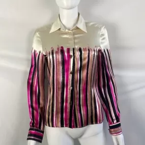 GianniVersace Pink Multi Striped Cream Silk Blouse