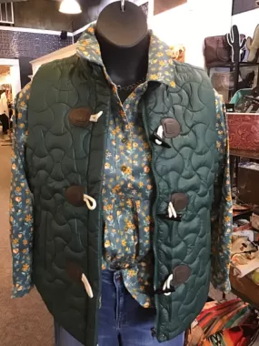 Green Quilted Toggle Button Vest - SML