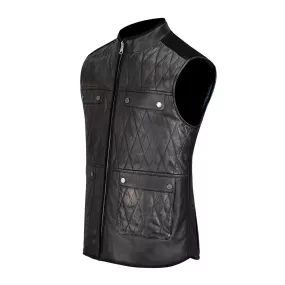 H302BOB- Cuadra black casual fashion reversible lambskin leather vest for men