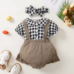 Infant and Young Children's Short-sleeved Shirt shorts headband Three-piece Set