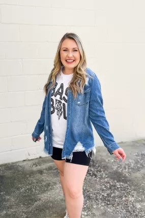 I've Got The Blues Distressed Denim Top, Medium Wash