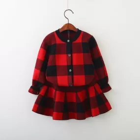 Kids Clothing Set Girls Plaid Skirt Suit