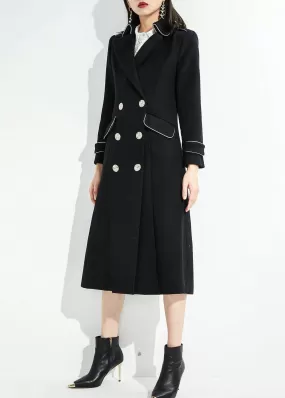 Lara Black Wool Blend Double Breasted Midi Fit & Flare Coat