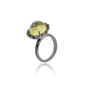 MCL Design Sterling Silver Cocktail Ring With Dark Orange Glitter Enamel & Lemon Citrine