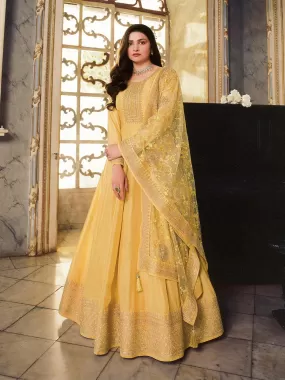 Odette Women Mustard Festive Women Semi Stitched Salwar Suit Sets