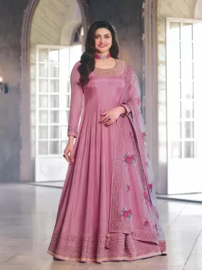 Odette Women Rose Pink Festive Women Semi Stitched Salwar Suit Sets