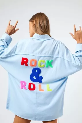 Rock & Roll MULTI COLOR LETTERS FRINGED HEM DETAIL SHIRT