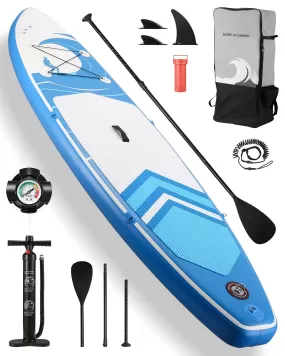 Stand Up Paddle Board Inflatable SUP W Stand-up Paddle Board Accessories Backpack Paddle Leash Pump Non-Slip Deck ISUP Fishing Yoga Rigid Solid 120''× 30 ×6'' Thick Adult & Youth & Kid