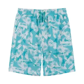 UPF 50  Aqua Palm Tree Print Comfort Lined Board Short (4-7 Years) | Blue