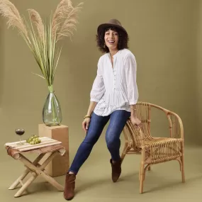 White Pintuck Tunic with Eyelet Hem